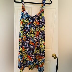 2X Tropical Leaf Print Sun Dress